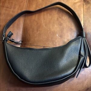 Minimalist Black Pebbled Leather Crescent Clutch